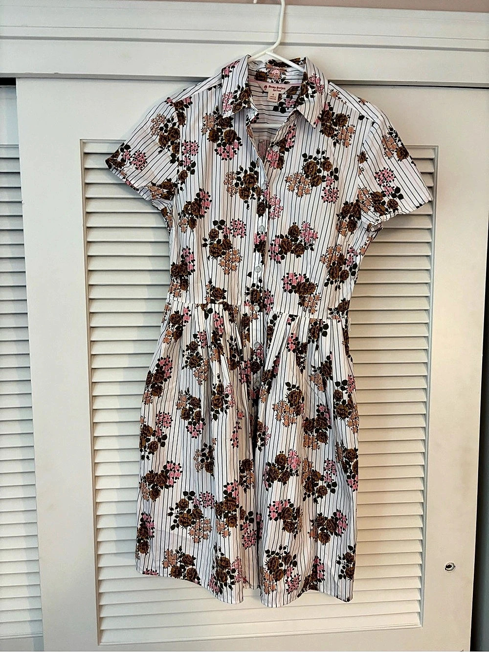 Brooks Brothers Floral Striped Midi Dress in White & Pink Size 6